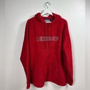 Aeropostale Hooded Sweatshirt Large Red/Black Aero-tec vintage pullover logo
